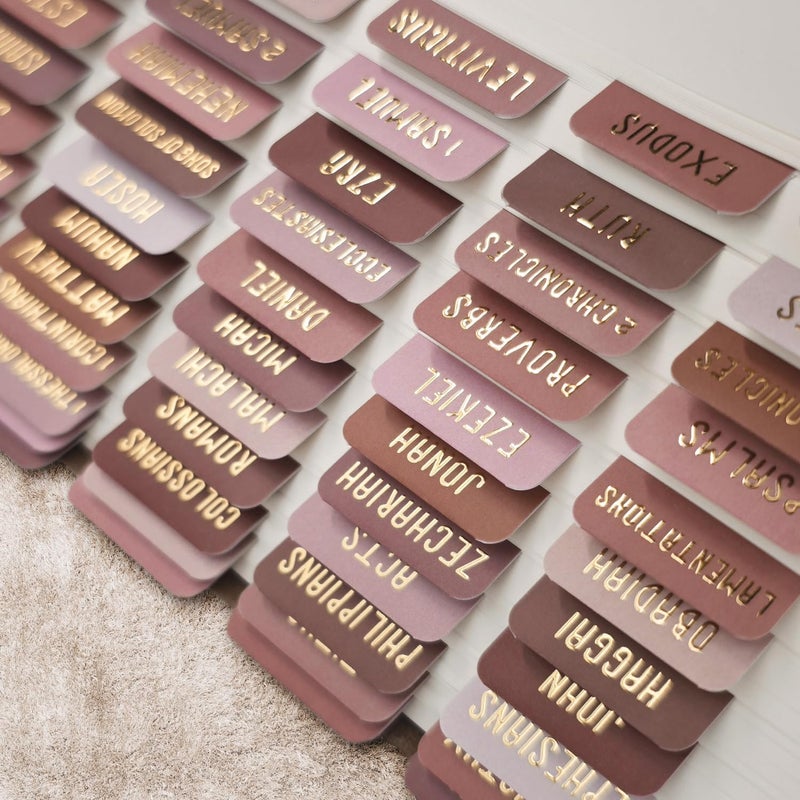 Uzriyl Laminated Bible Tabs, Bible Study Supplies, Large Print Bible Book Tabs for Women and Men, (Gold Foil Embossed Lettering) Bible Labels Index Tabs, Bible Accessories for Easy Navigation(Mocha Tone) - Image 4